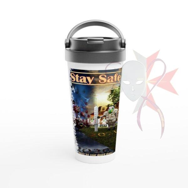 Stay Safe - White 15oz Stainless Steel Travel Mug